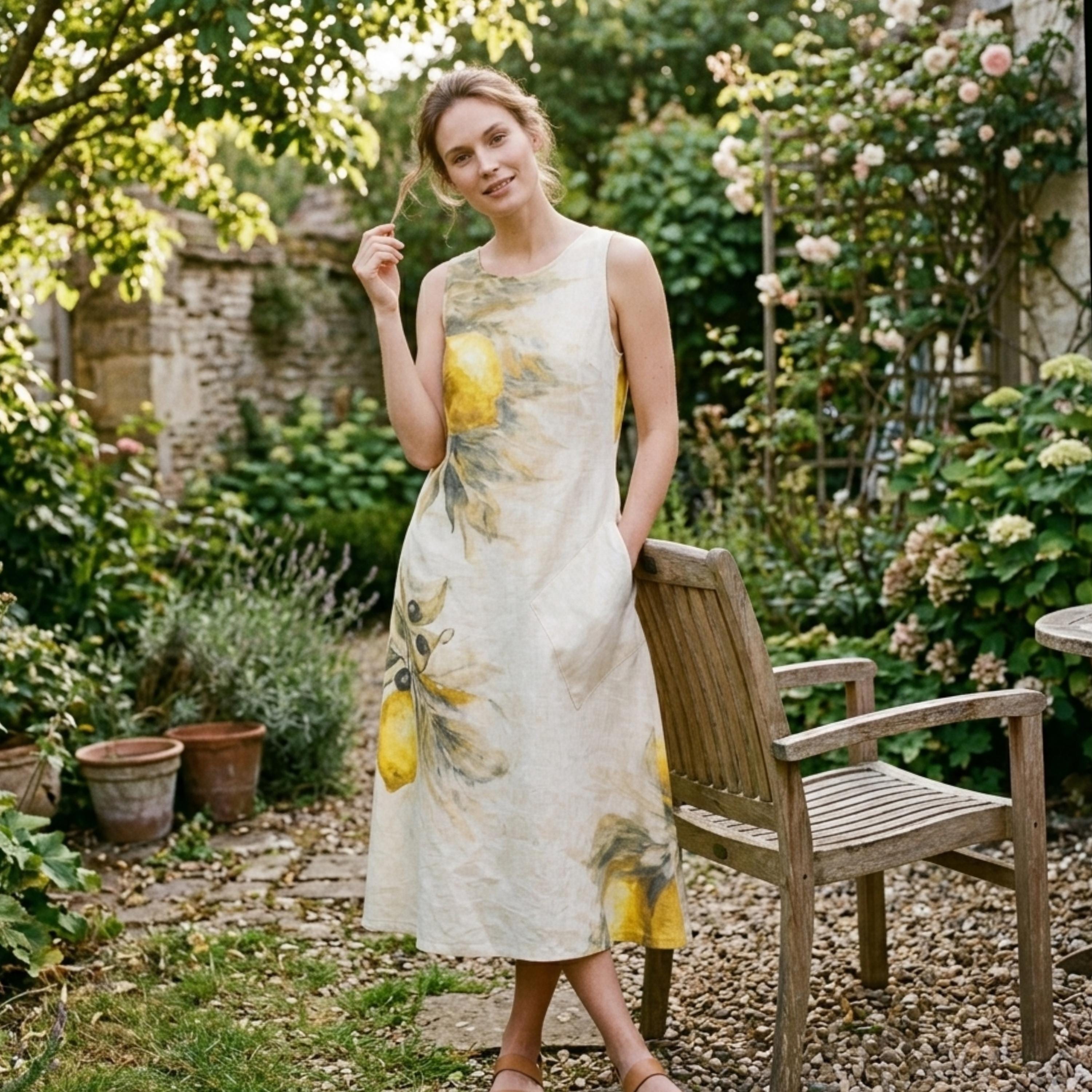 Personalized Lemon Midi Dress | Custom Name Mediterranean Summer Dress
