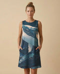 Whale Art A-Line Dress | Coastal Sleeveless Pocket Dress
