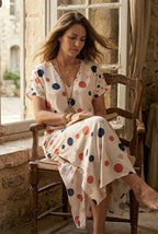 French Riviera Polka Dot Maxi Dress | Coastal V-Neck Resort Dress