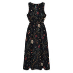 Black Abstract Floral Maxi Dress with Pockets | V-Neck