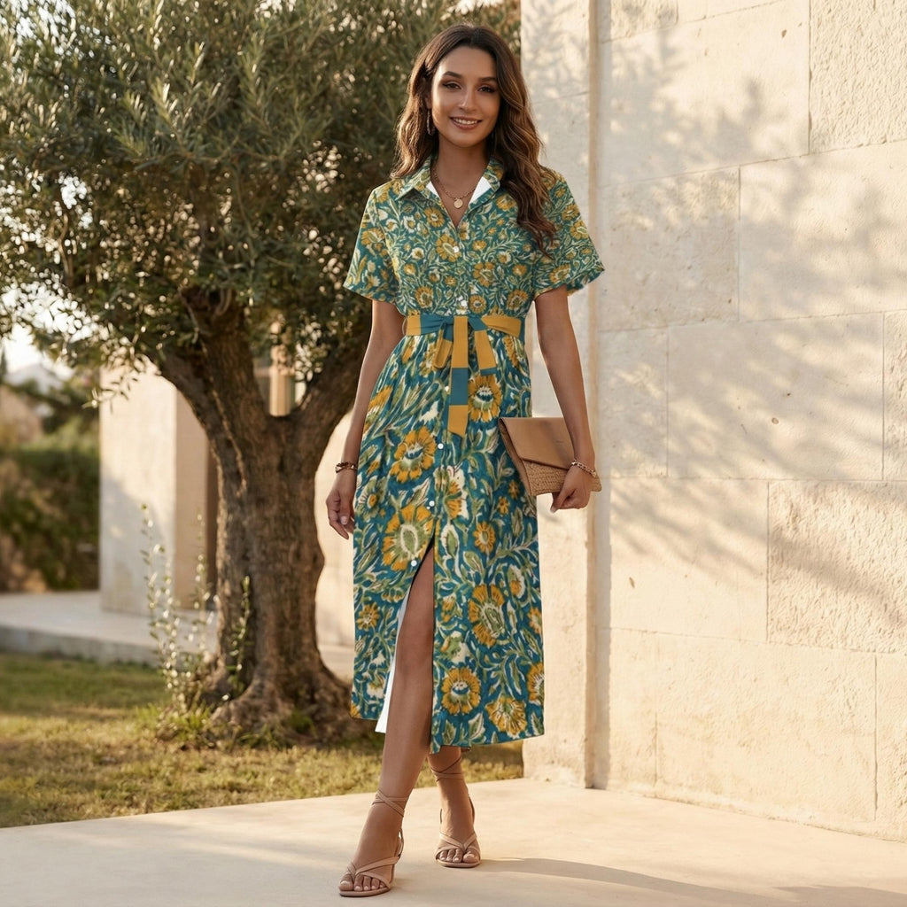Boho Floral Midi Dress | Vintage Button-Down Summer Dress