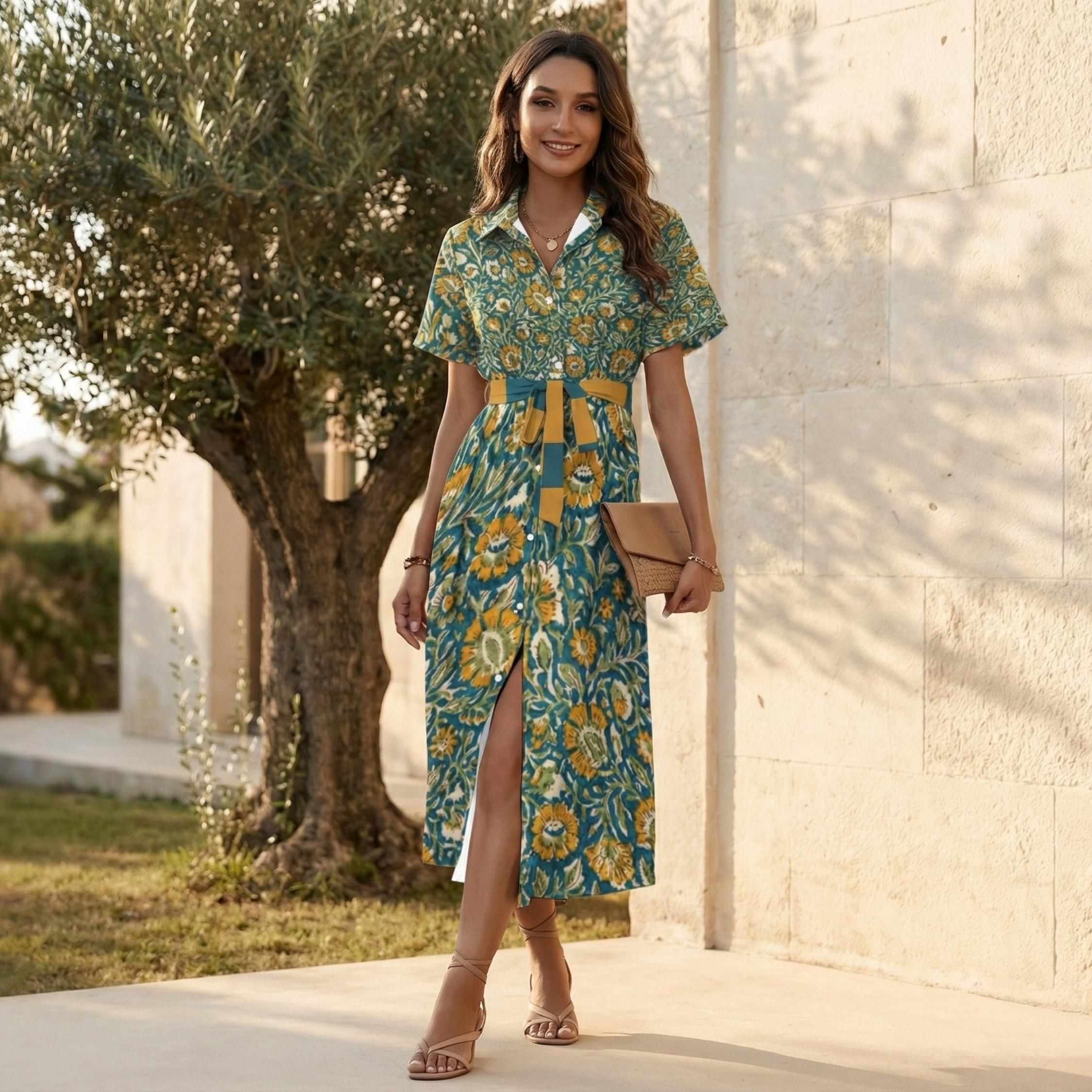 Boho Floral Midi Dress | Vintage Button-Down Summer Dress