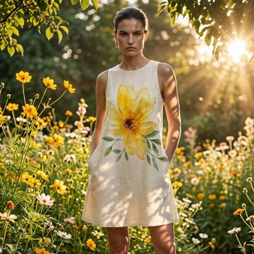 Yellow Floral A-Line Pocket Dress | Summer Vacation & Brunch Dress