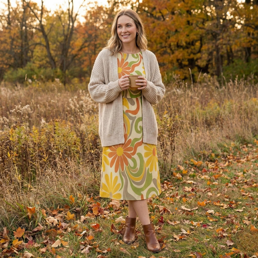 70s Floral Midi Dress | Retro Boho Summer Dress