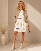 Coastal Sardine A-Line Mini Dress with Pockets