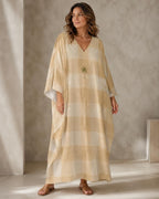 Beige Plaid Kaftan Dress | Oversized Resort Cover-Up
