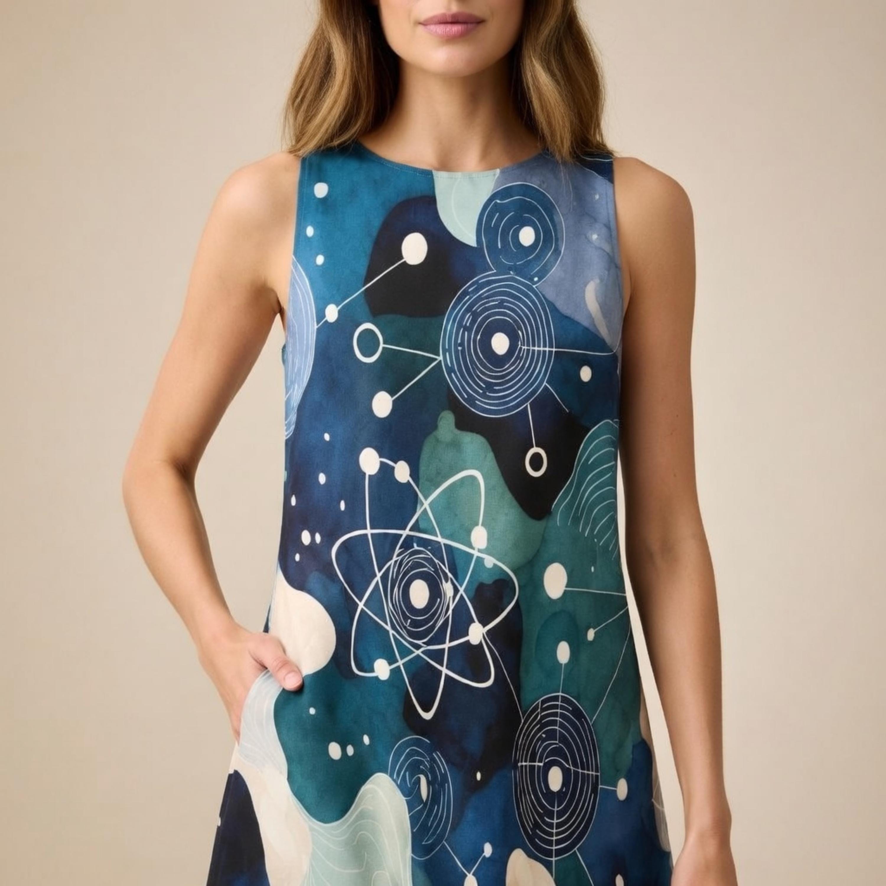 Atomic Print A-Line Dress | Science Teacher Pocket Dress