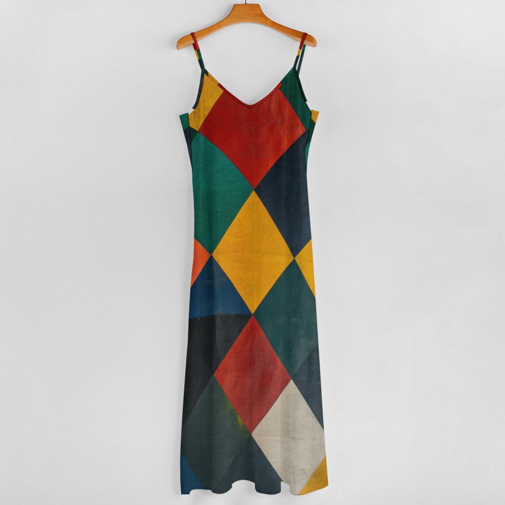 Harlequin Diamond Maxi Dress | Colorful Geometric Boho Dress
