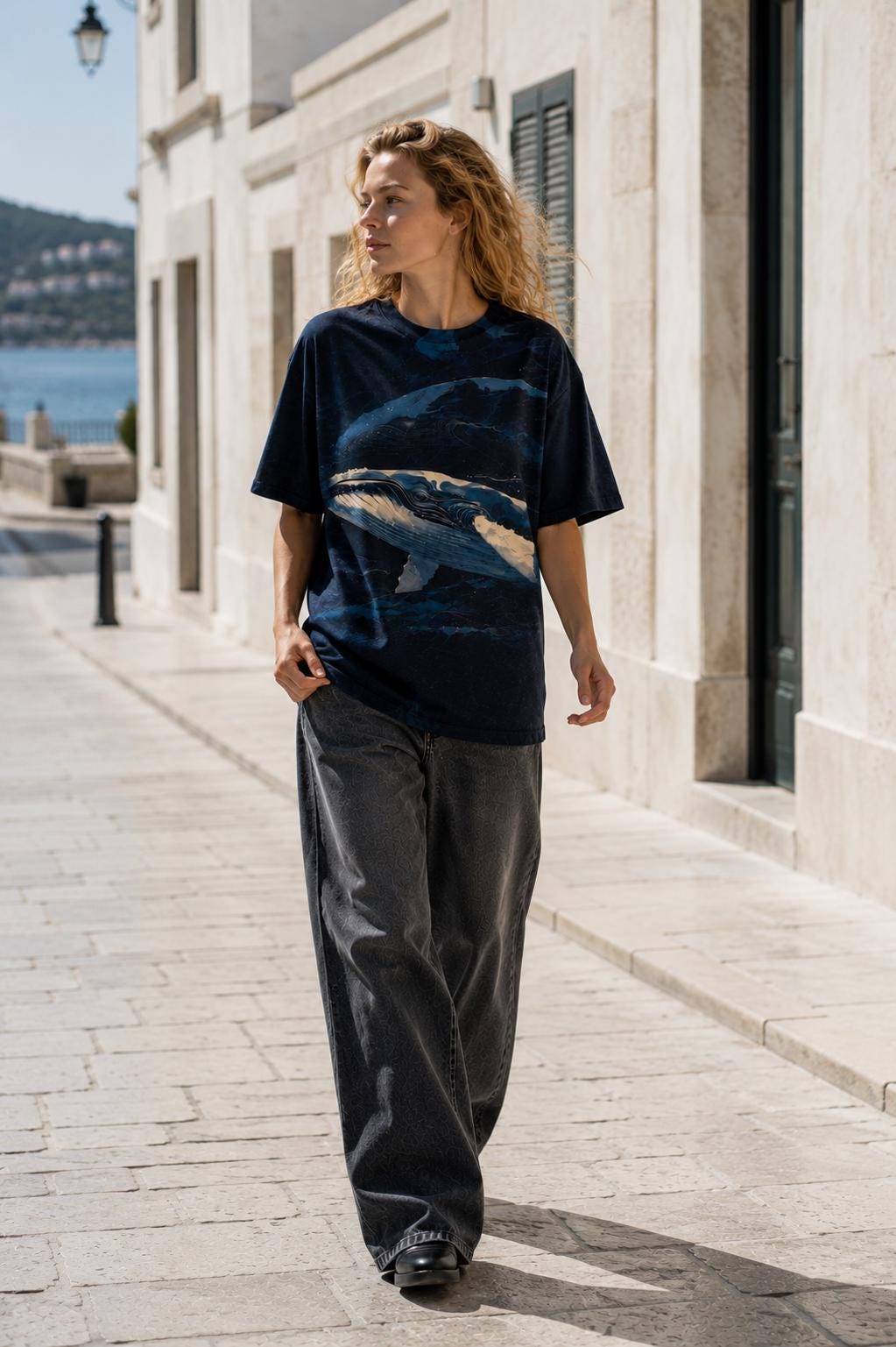 Artistic Whale Cotton T-Shirt | Dark Nordic Marine Tee