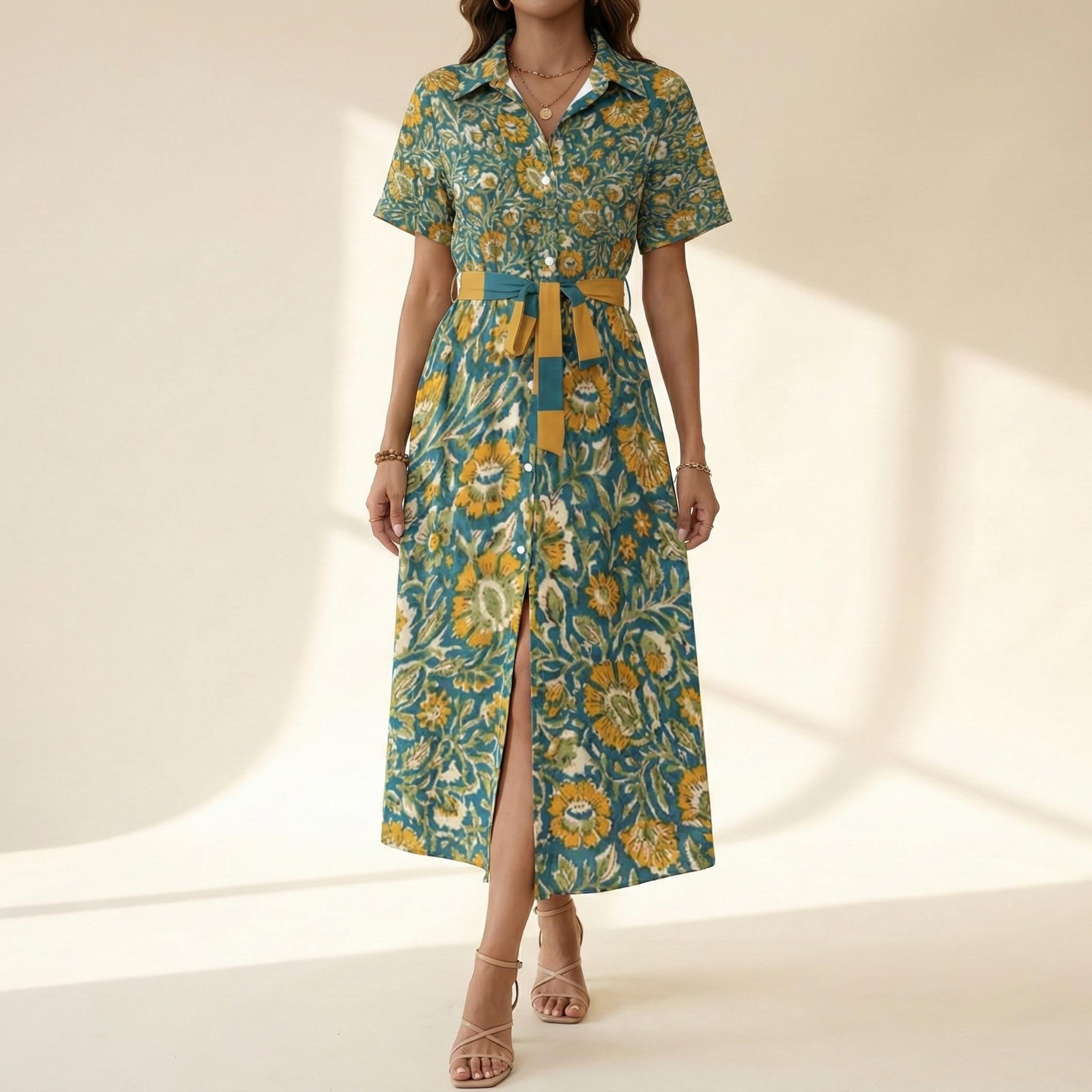 Boho Floral Midi Dress | Vintage Button-Down Summer Dress
