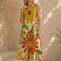 70s Daisy Cotton Midi Dress | Retro Floral A-Line Pocket Dress