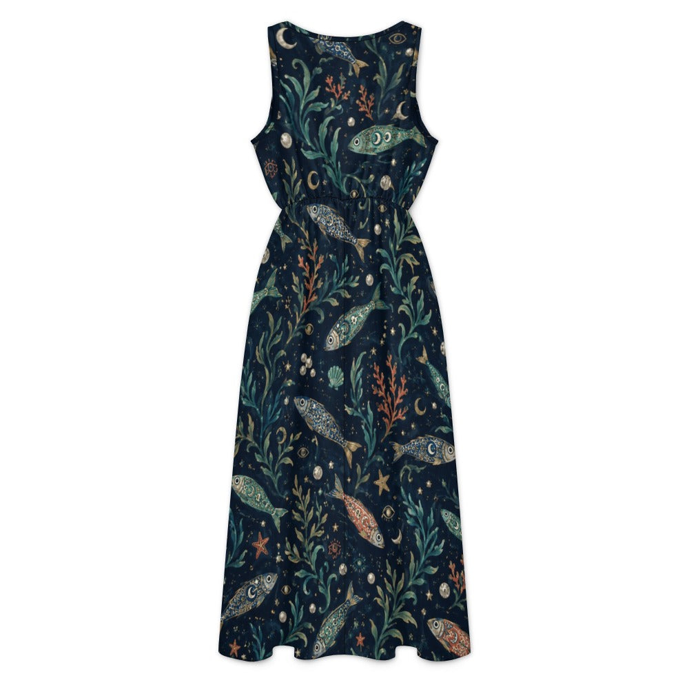 Teal Night Garden Maxi Dress with Pockets | V-Neck Resort Dress