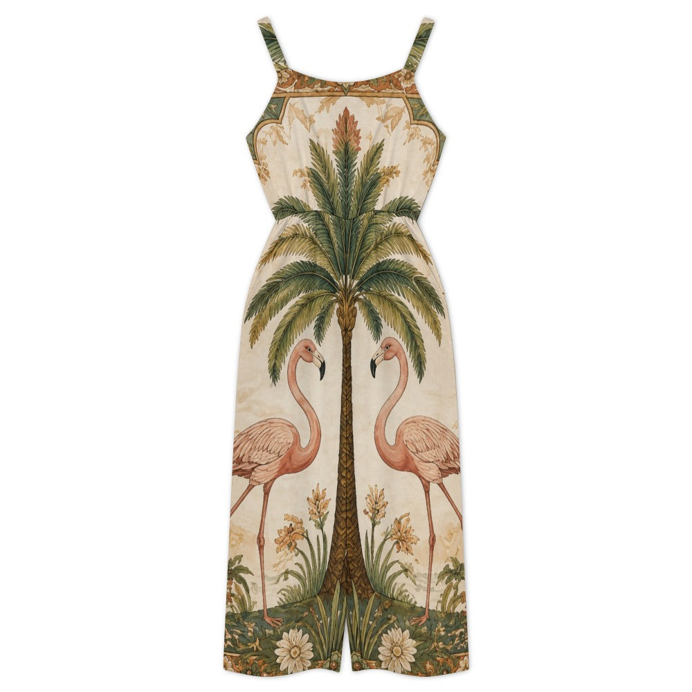 Olive Botanical Wide-Leg Jumpsuit with Pockets | Resort One-Piece