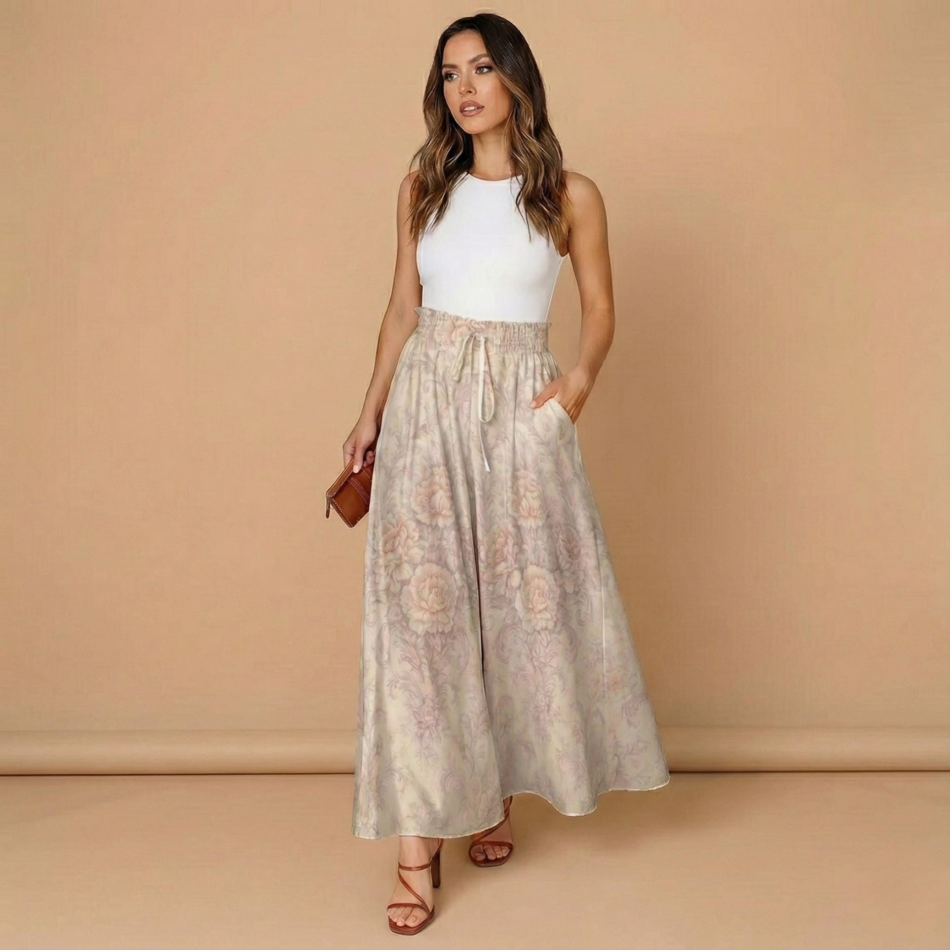 Vintage Floral Wide-Leg Pants | Boho Palazzo Summer Trousers