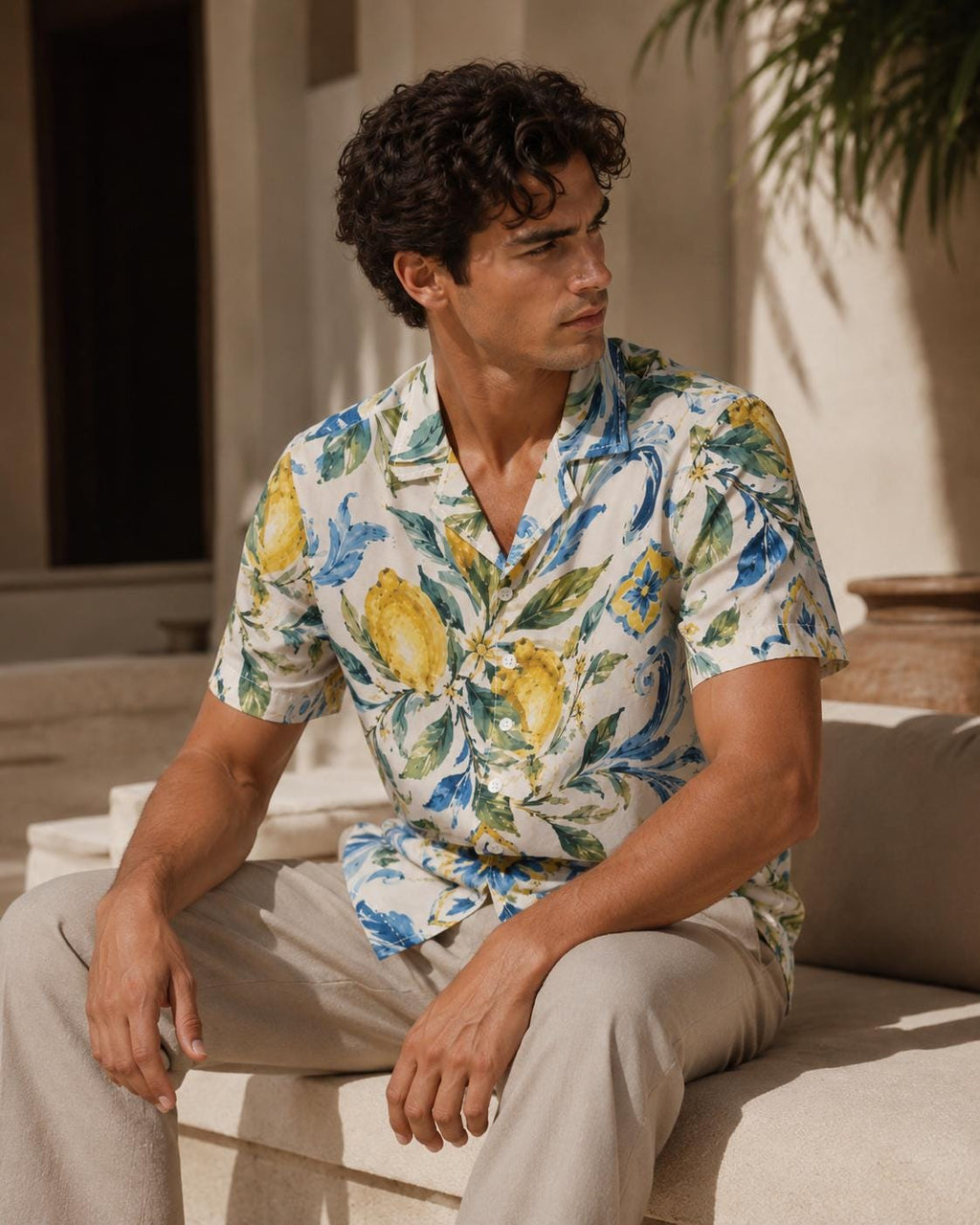 Men’s Lemon Cotton Poplin Shirt | Amalfi Resort Button-Up