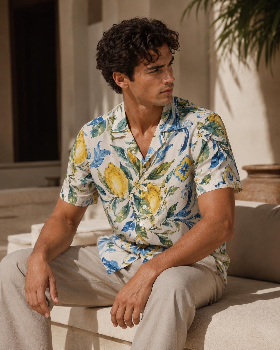 Men’s Lemon Cotton Poplin Shirt | Amalfi Resort Button-Up