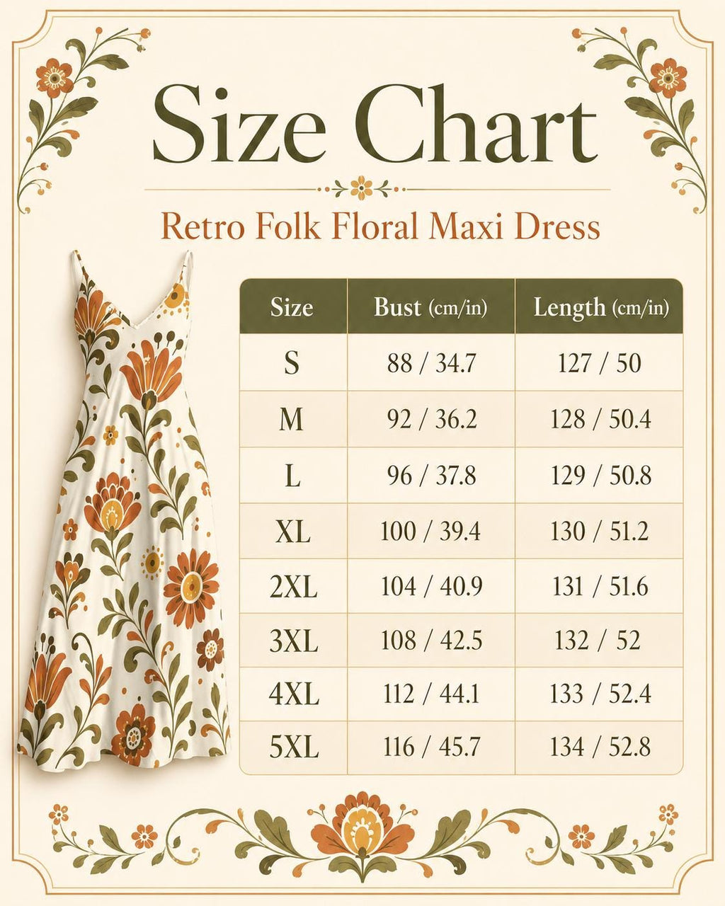 Retro Folk Floral Maxi Dress | 70s Botanical Resort Dress