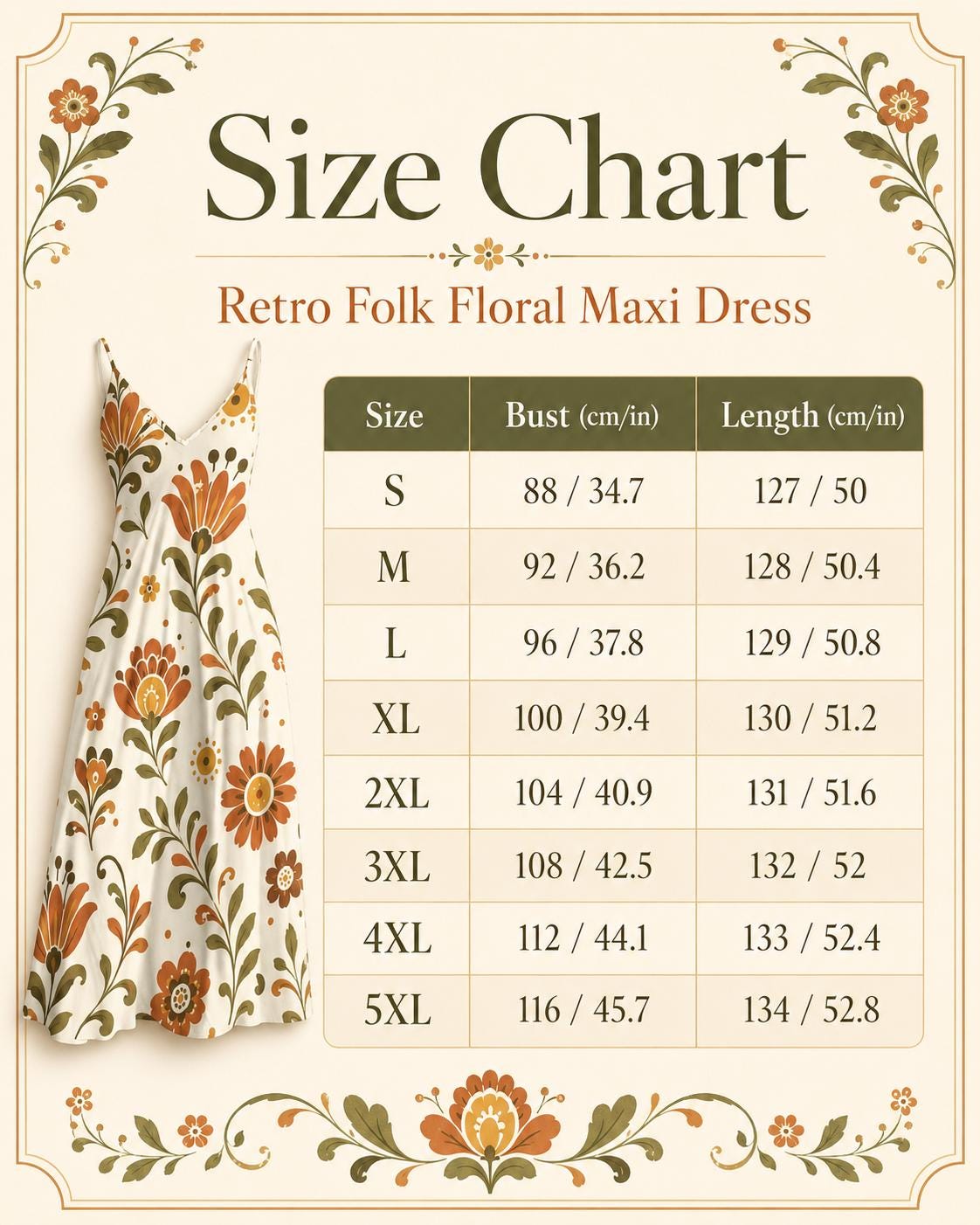Retro Folk Floral Maxi Dress | 70s Botanical Resort Dress