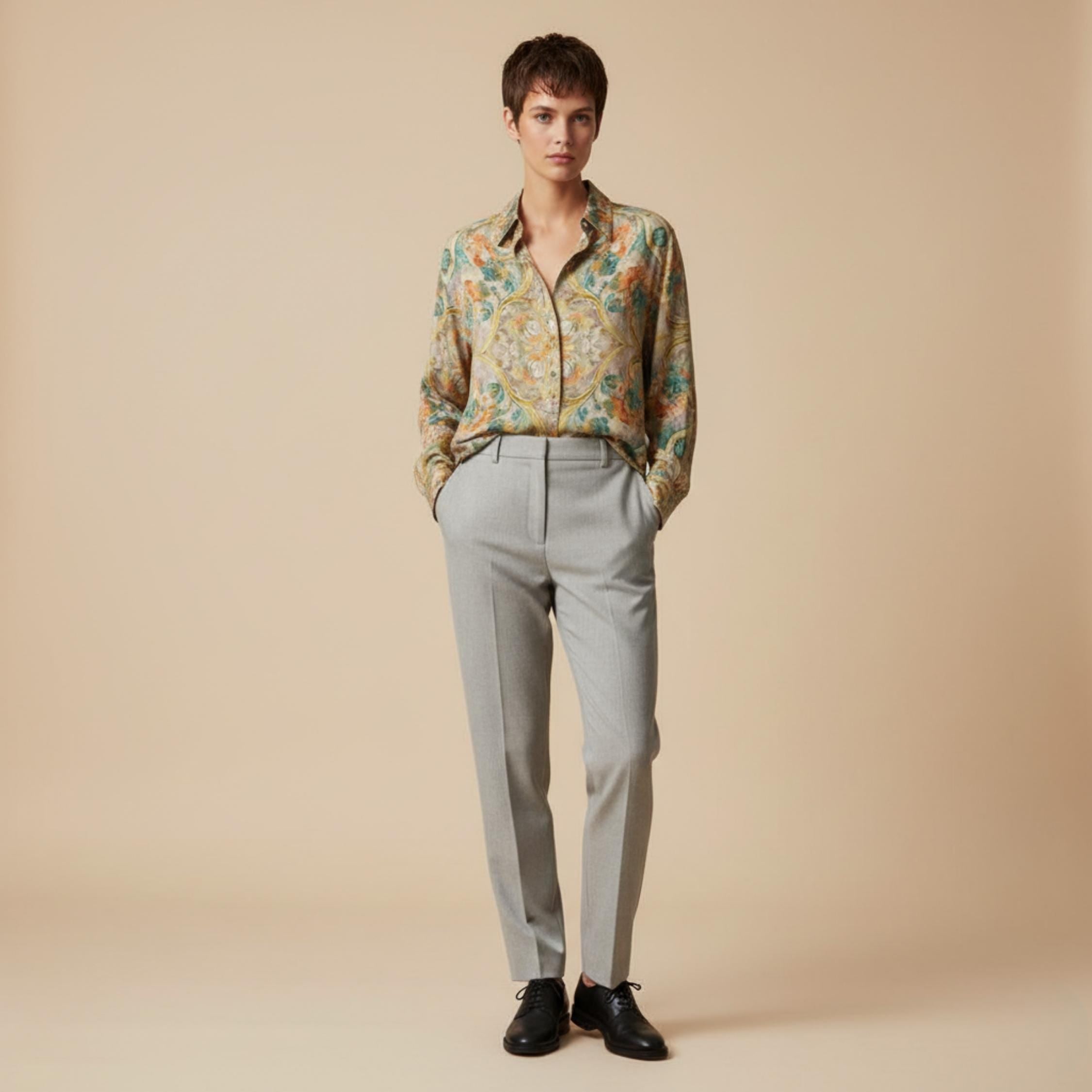 Baroque Print Button-Down Shirt | Unisex Vintage Statement Top