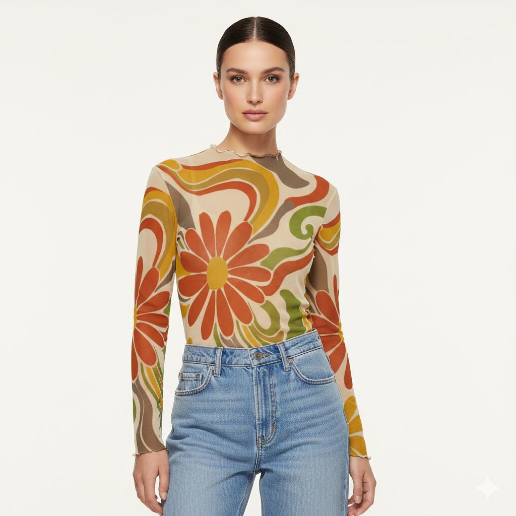 Floral Sheer Mesh Top | Long Sleeve Festival Layering Top