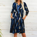 Celestial Moon 3/4 Sleeve Midi Dress | Blue Mystical Print
