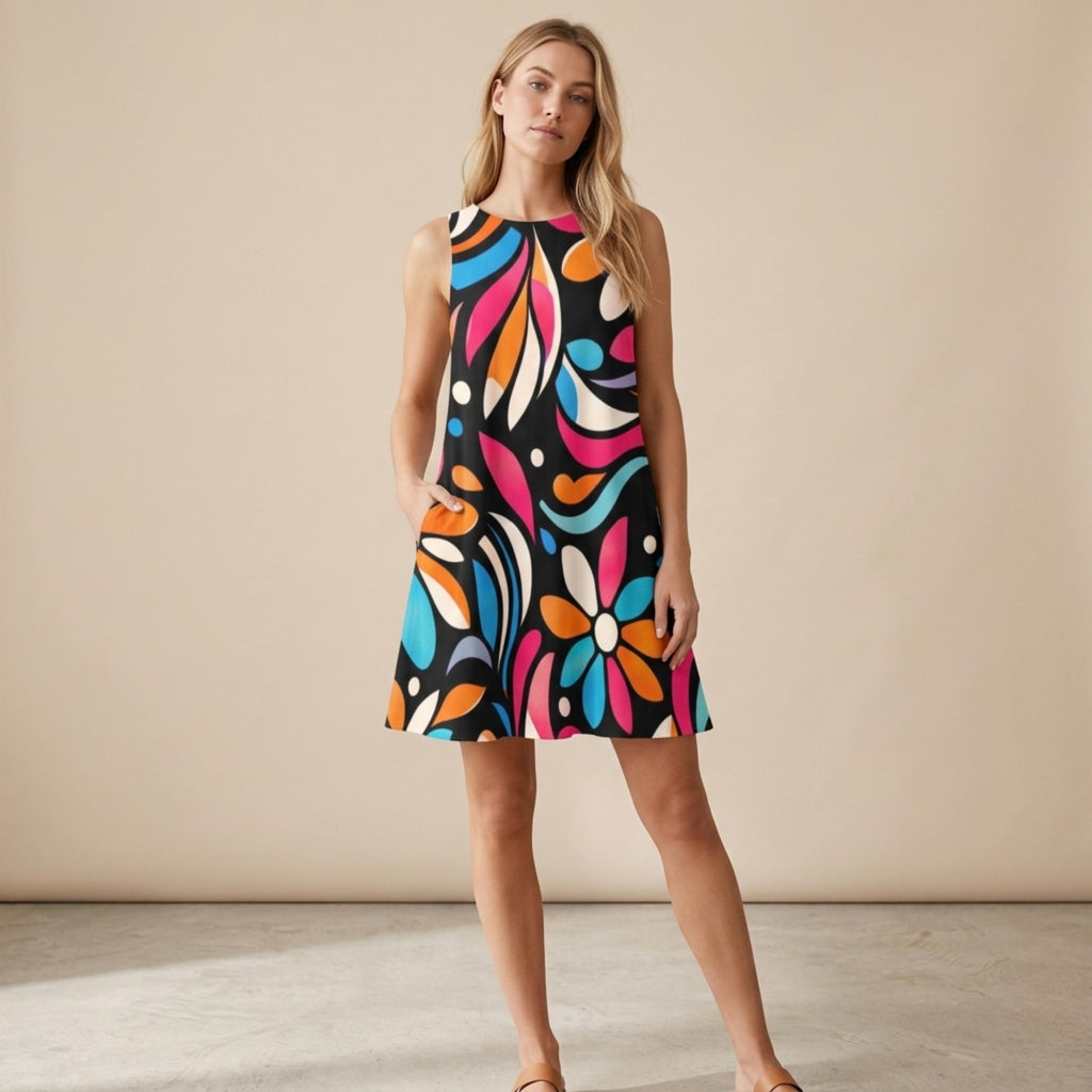 Retro Floral Pocket Mini Dress | Loose A-Line Summer Dress