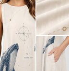 Whale Print A-Line Dress | Coastal Marine Pocket Mini Dress