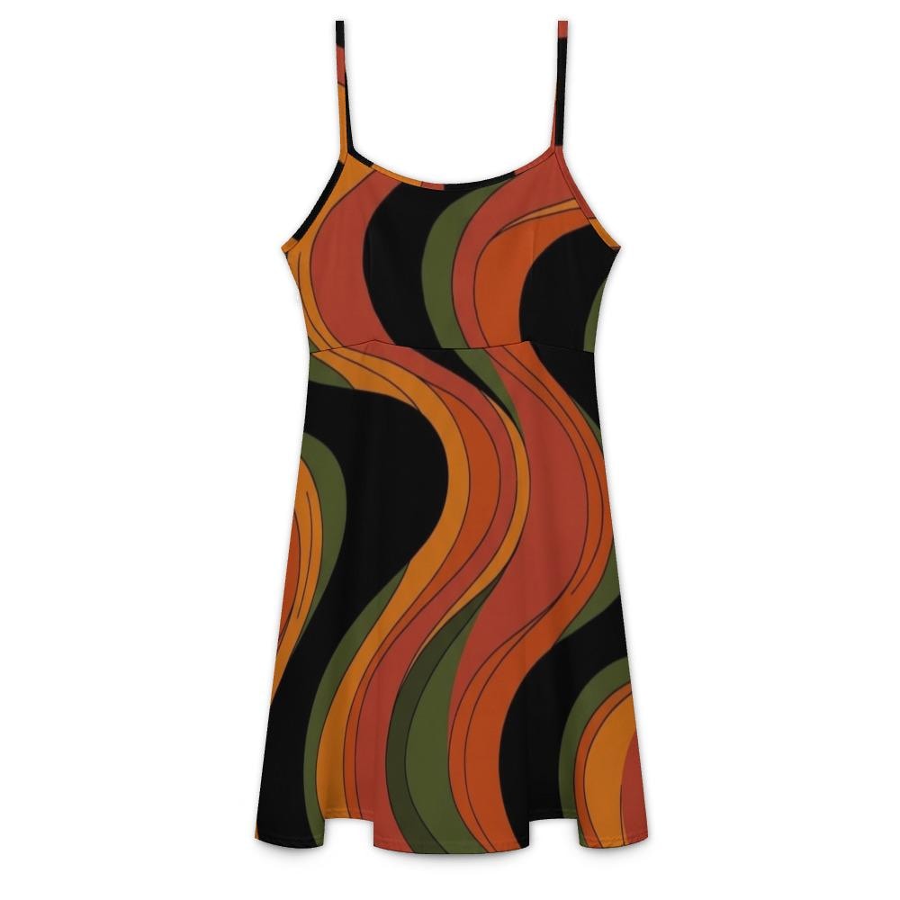 Retro Wave Mini Dress | 70s Spaghetti Strap Resort Dress