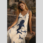 Whale Shark Maxi Dress | Ocean Print Coastal Resort Dress