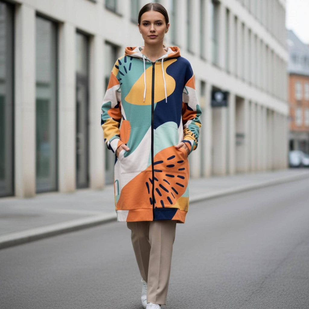 Abstract Long Cardigan | Geometric Bohemian Kimono Coat