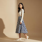 Navy Geometric Maxi Skirt | Architectural Wearable Art Skirt