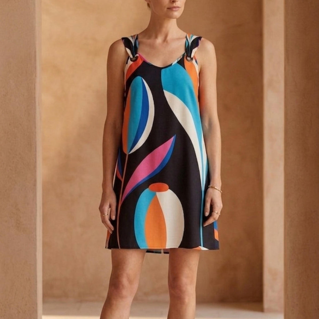 Abstract Floral Mini Dress | Sleeveless Resort Vacation Dress
