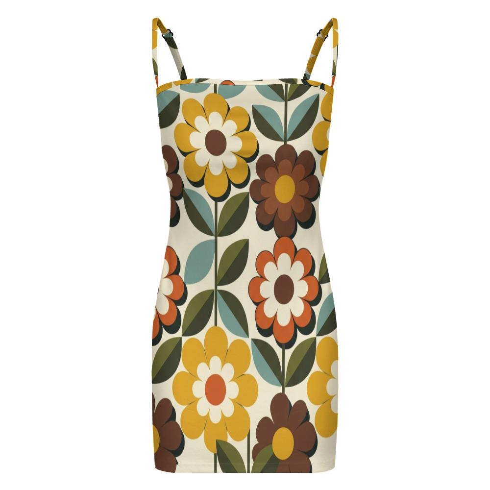 Retro Daisy Strappy Mini Dress | 70s Floral Summer Dress