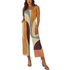 70s Boho Wide-Leg Jumpsuit with Pockets | Mustard Teal Abstract