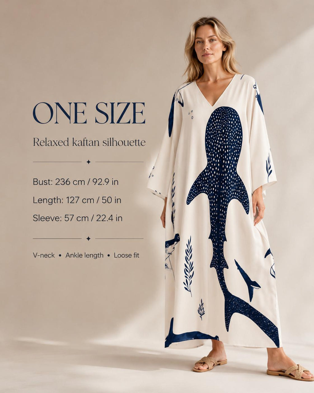 Whale Shark Kaftan Dress | Coastal V-Neck Resort Cover-Up