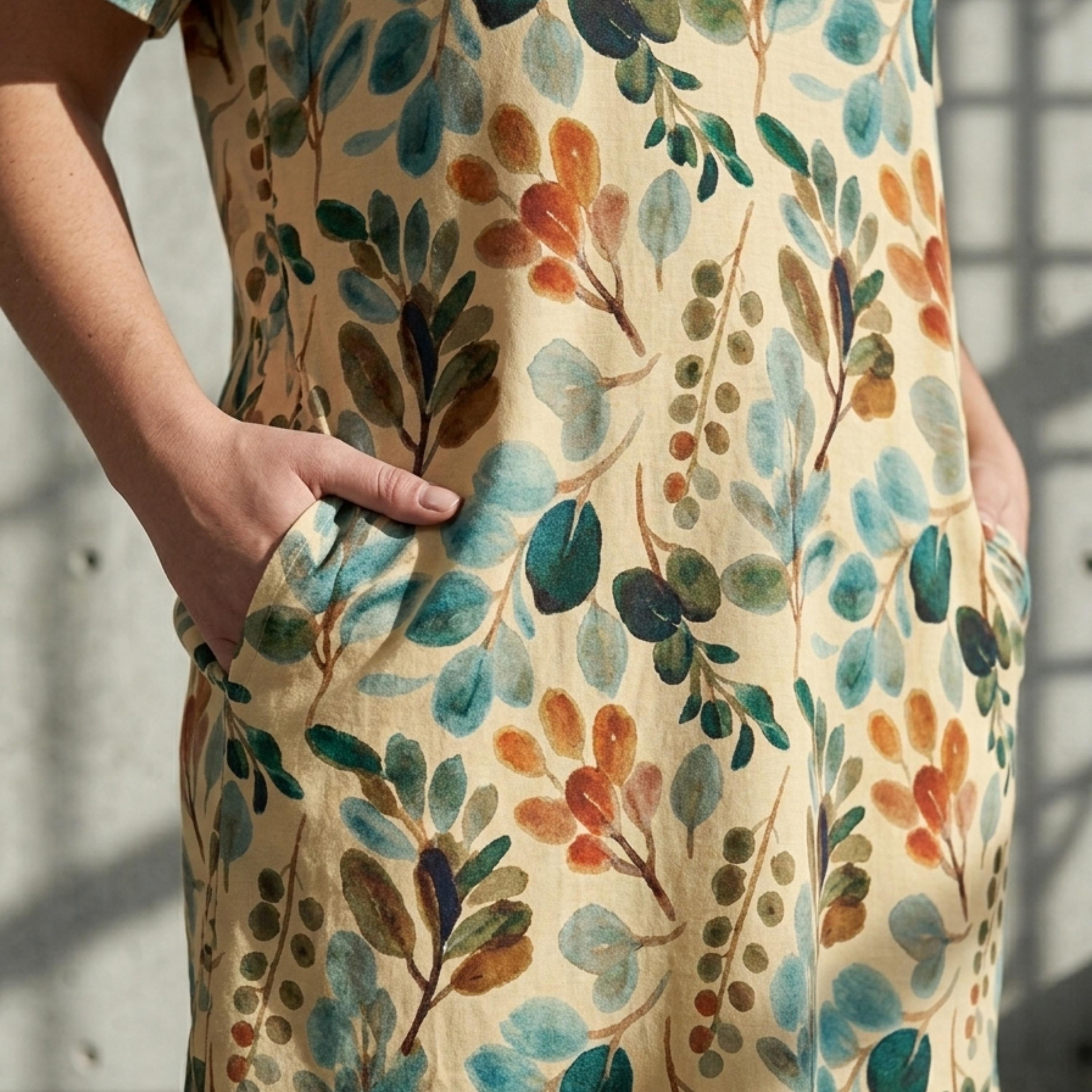Botanical V-Neck Pocket Midi Dress | Relaxed Summer Dress