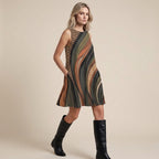 Retro Wave A-Line Midi Dress | Earth Tone Pocket Dress