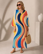 Retro Wave Kaftan Dress | Colorful 70s Resort Maxi Dress