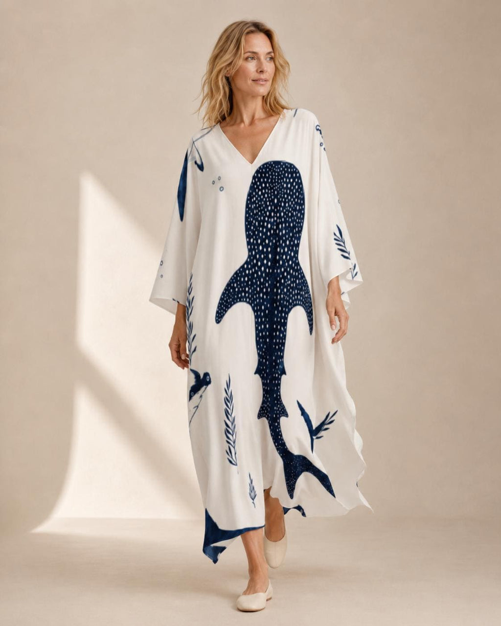 Whale Shark Kaftan Dress | Coastal V-Neck Resort Cover-Up