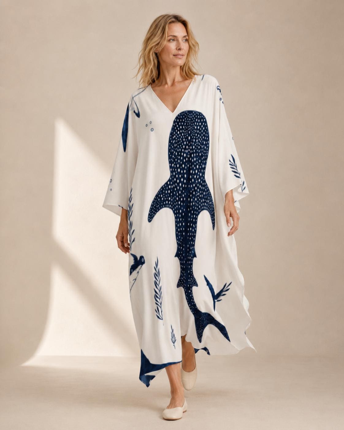 Whale Shark Kaftan Dress | Coastal V-Neck Resort Cover-Up