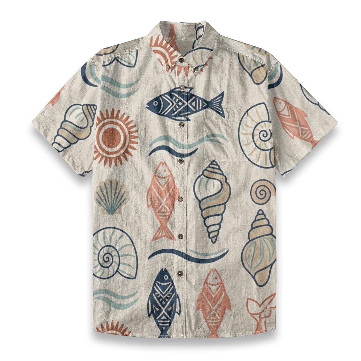 Men’s Coastal Fish Shirt | Mediterranean Matching Vacation Shirt