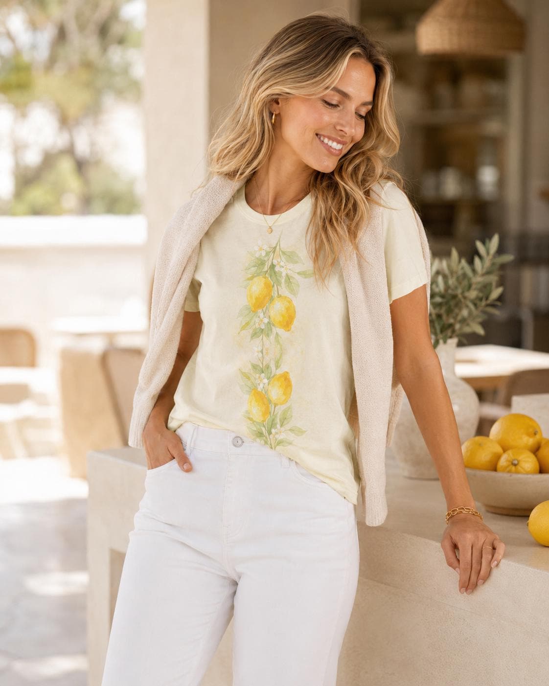 Watercolor Lemon Cotton T-Shirt | Amalfi Mediterranean Summer Tee