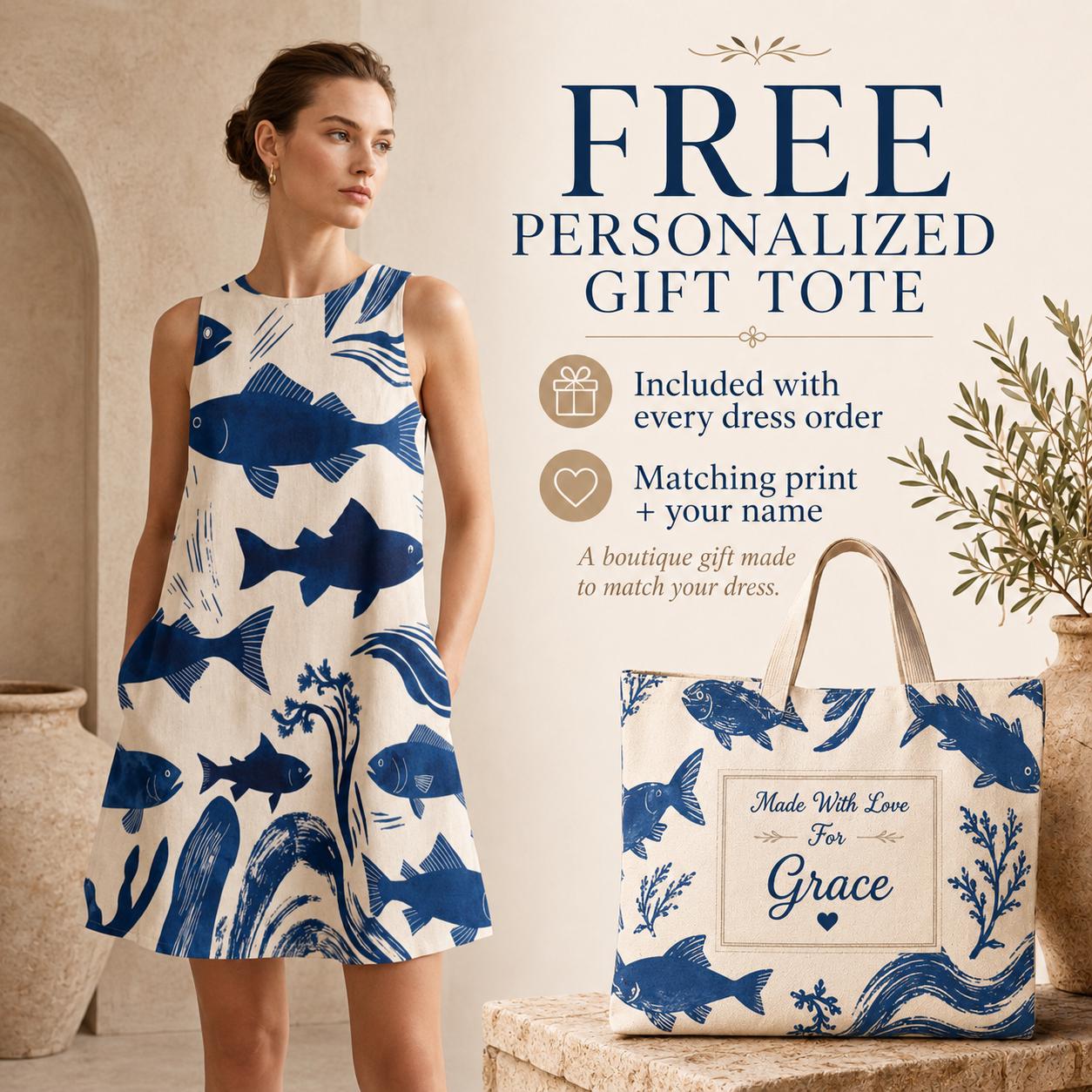 Indigo Fish A-Line Dress | Coastal Pocket Summer Dress