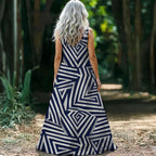Architectural Monochrome Maxi Dress | Navy Geometric Resort Dress