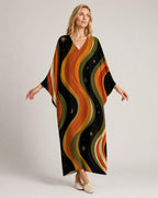Retro Cosmic Kaftan Dress | Celestial Sun Moon Resort Wear