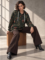 Dark floral paisley women's printed zip up hoodie — view 2