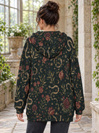 Dark floral paisley women's printed zip up hoodie — view 3