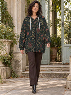 Dark floral paisley women's printed zip up hoodie — view 8