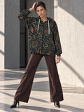 Dark floral paisley longline zip hoodie on model