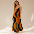 70s Retro Wave Maxi Dress | Abstract Resort Vacation Dress